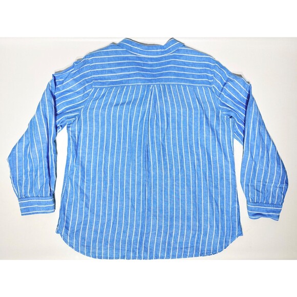 Talbots Linen Blend Oversized 1/4 Button Top Blouse Blue Striped Women's Size L - Picture 2 of 8